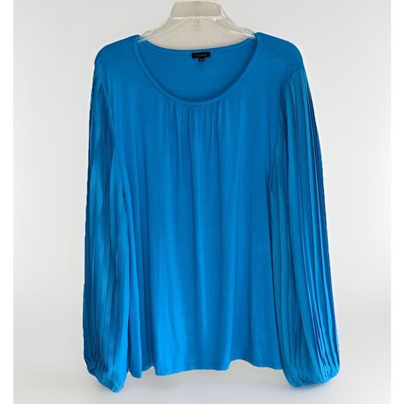 Talbots Pleated Puff Sleeve Knit Top Crew Neck Blue Soft Classic Balloon Size XL - Picture 2 of 15